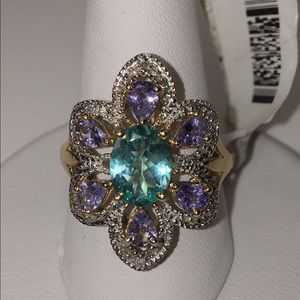 10k Apatite, Tanzanite & Diamond Ring Sz. 7